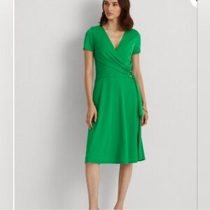RALPH LAUREN GREEN WRAP MIDI DRESS SIZE 10 NWT